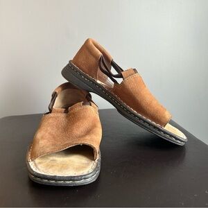 Montego Bay Club Peep Toe Covered Heel Slip On Brown Leather Sandals Wide Fit